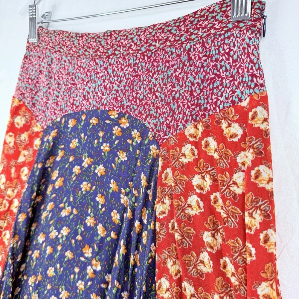 Anthropologie Meadow Rue‎ Midi Skirt Women's SZ-0 Prairie Floral Patchwork Boho